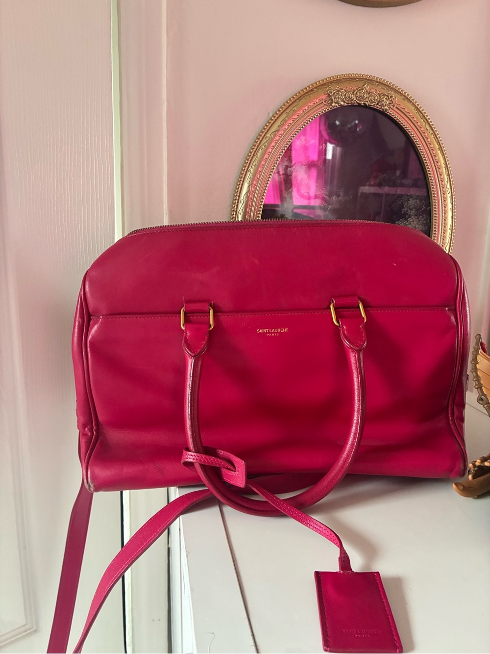 Saint Laurent Fuchsia Leather Satchel with Gold-Tone Hardware